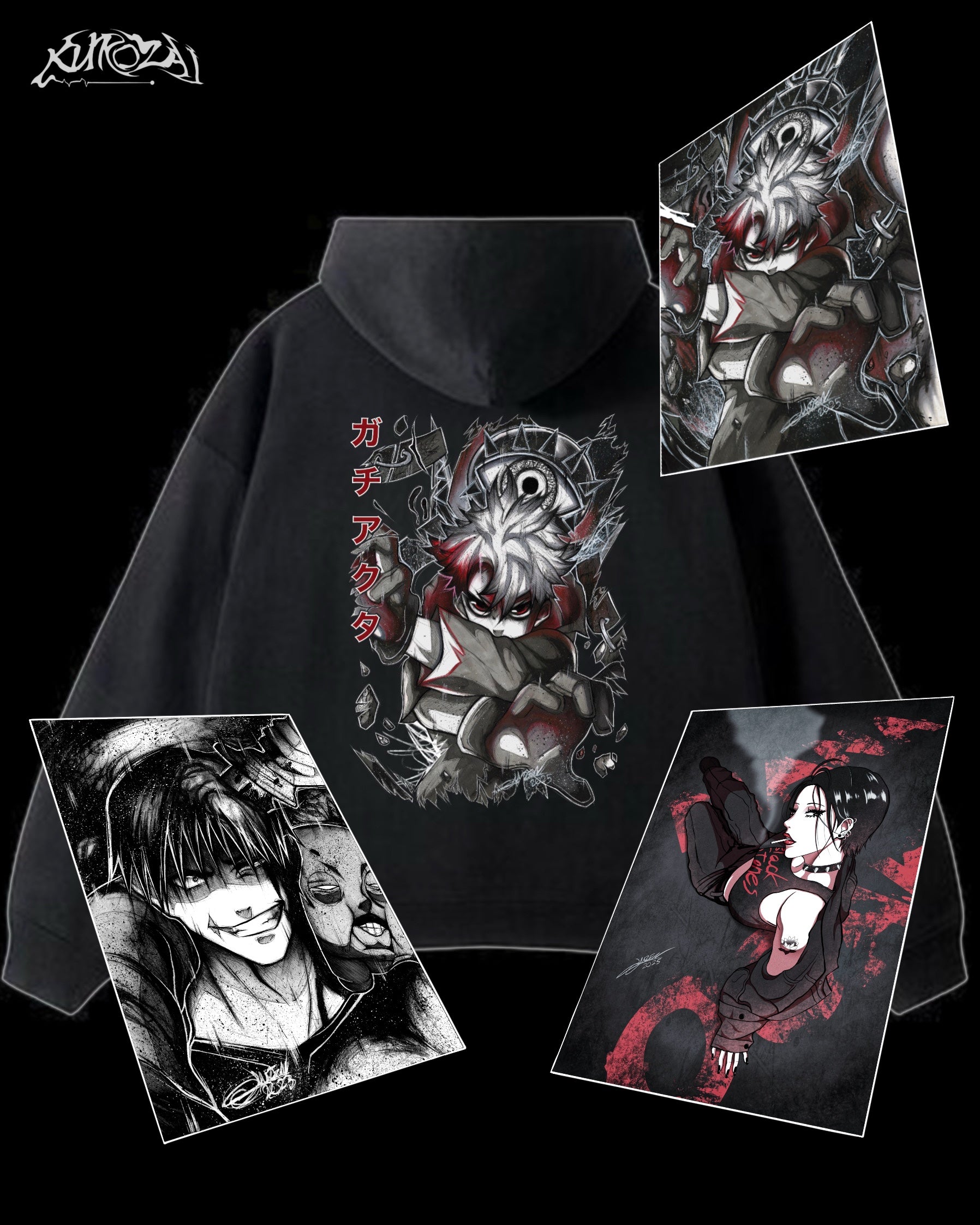 Hoodie Kurozai / Gachiakuta + 3 Illustrations au choix (PRÉCOMMANDE)